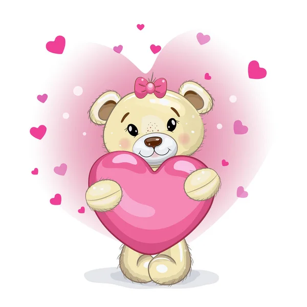 Cute Teddy Bear Girl Pink Hear Her Paws Teddy Bear — Stock Vector