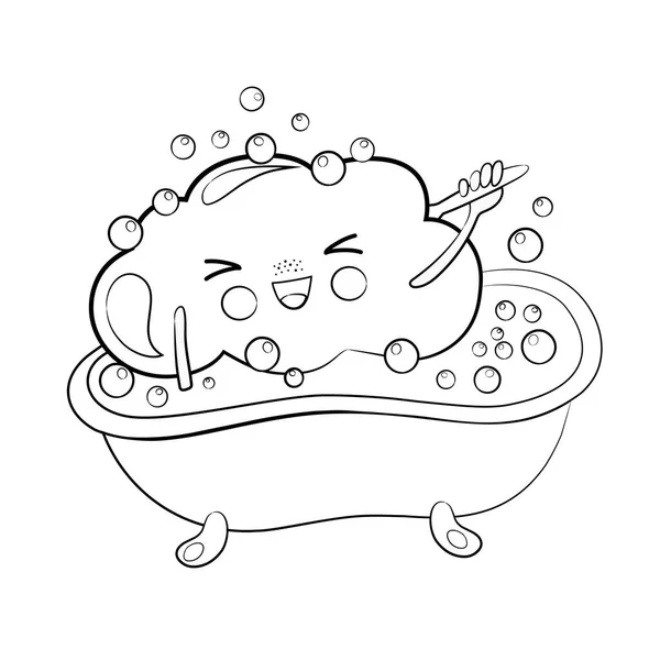 Linda Nube Dibujos Animados Dibujados Blanco Negro Bañándose Baño Ilustración — Archivo Imágenes Vectoriales