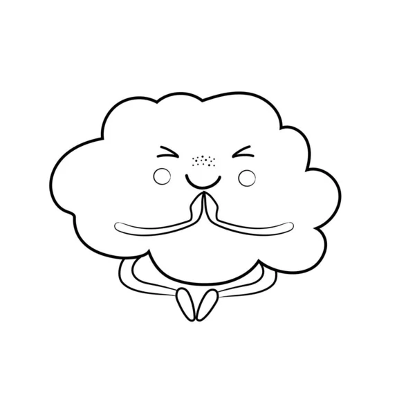 Cute Black White Contour Drawn Cartoon Cloud Sitting Lotus Position — Stock Vector