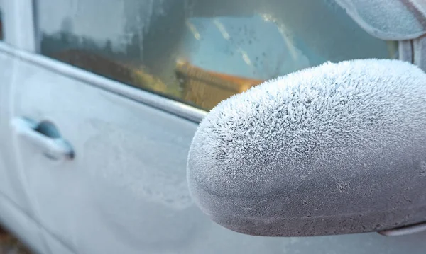 Матове Дзеркало Автомобіля Ранковий Мороз Машині Глибока Осінь — стокове фото