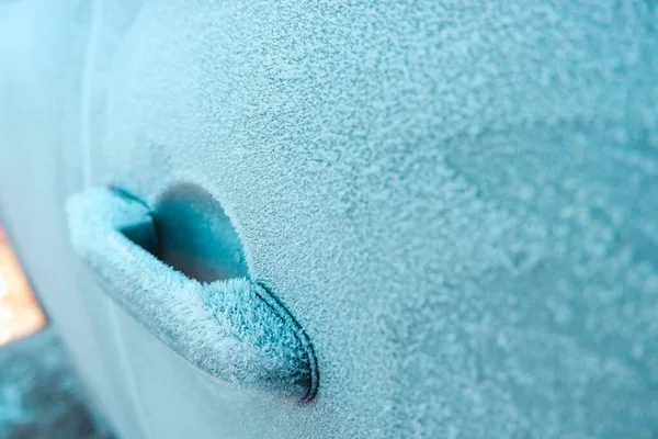 Auto Handvat Bedekt Met Vorst Ochtendvorst Met Auto Winterochtend Van — Stockfoto