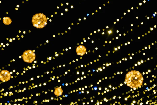 Background Blurred Yellow Christmas Lights Black Background New Year Illumination — Stock Photo, Image