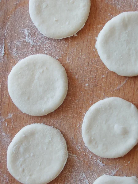 Cooking Yeast Dough Working Dough Kitchen Close Rolled Out Dough — Photo