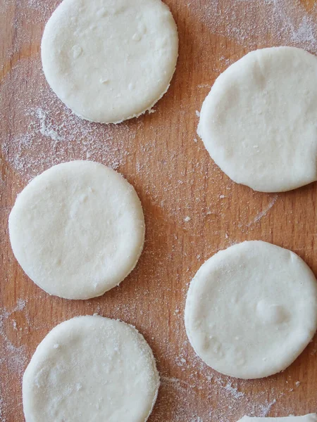 Cooking Yeast Dough Working Dough Kitchen Close Rolled Out Dough — ストック写真