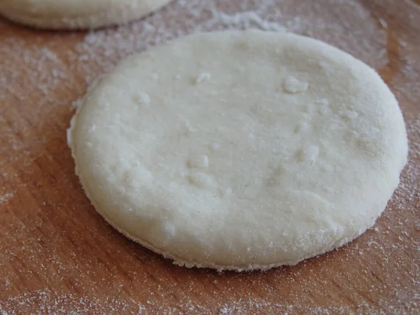 Cooking Yeast Dough Working Dough Kitchen Close Rolled Out Dough — Photo