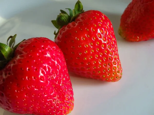 Las Fresas Rojas Maduras Cierran Textura Fresas Deliciosa Fresa Roja — Foto de Stock