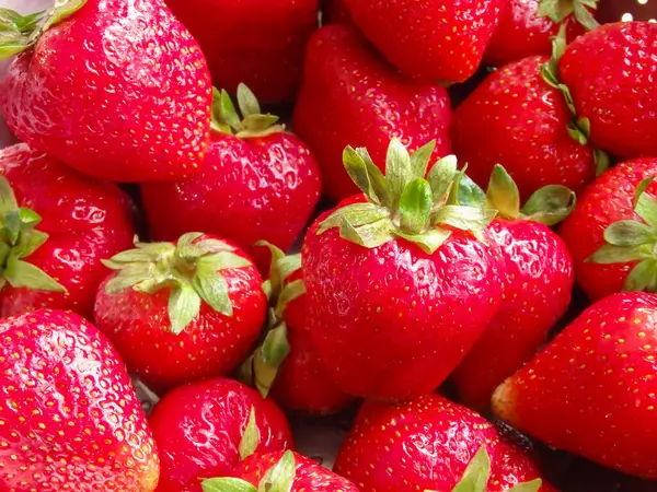 Red Ripe Strawberries Close Background Red Strawberry Macro — Stock Photo, Image