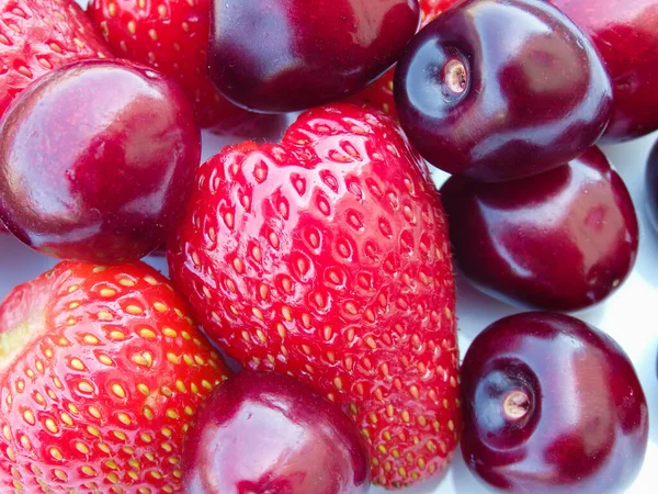 Berry Mix Strawberries Cherries White Background Fresh Organic Summer Berries — Stock Photo, Image