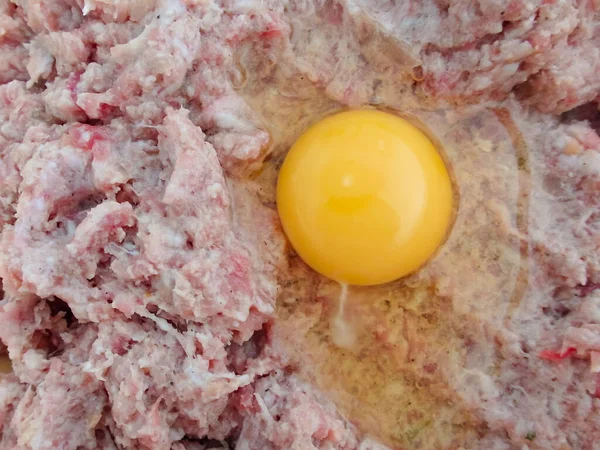 Homemade Raw Minced Pork Egg Yolk Minced Meat Spice Raw — Foto Stock