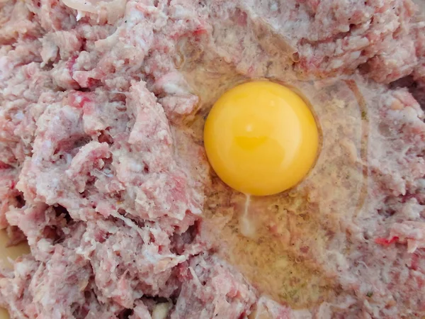 Homemade Raw Minced Pork Egg Yolk Minced Meat Spice Raw — Photo
