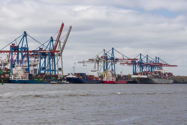 Hamburg Germany 2022 Ships Loading Unloading Burchardkai Terminal Quay Hamburg — Foto Stock