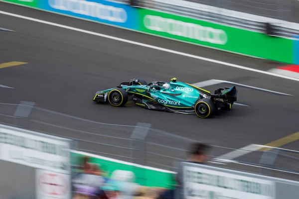 Budapest, Hungary - 2022-7-31: Panning shot of Sebastian Vettel F1 car during the grand prix of Hungary 2022 at Hungaroring