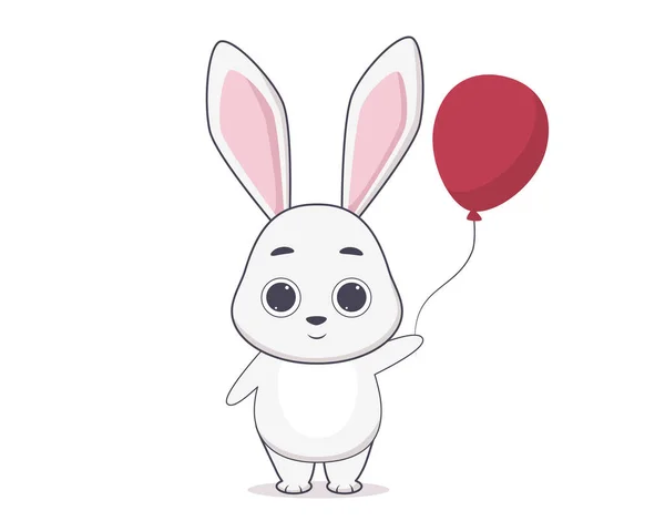 Vector Illustration Cute Hare White Rabbit Balloon Cartoon Style Isolated Telifsiz Stok Vektörler