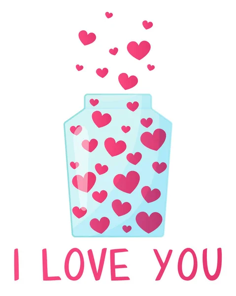 Postcard February Cartoon Style Cute Vector Illustration Heart Jar Valentine Διάνυσμα Αρχείου