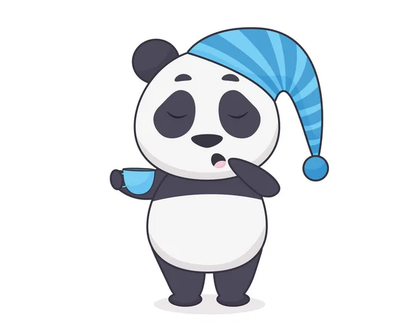Sleepy Panda Coffee Vector Illustration Animal Cartoon Style Cute Bear Διάνυσμα Αρχείου