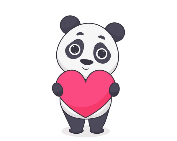 Kalbi Olan Mutlu Bir Panda Çizgi Film Tarzında Vektör Illüstrasyonu Telifsiz Stok Vektörler