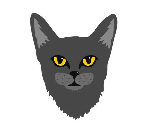 Ilustração vetorial de cabeça de gato preto. Ícone de gato de desenho animado simples. Silhueta preta de um gato. — Vetor de Stock