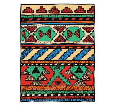 Etnik halı eskizi. Yünlü bir halıda etnik bir süs. Perulu, Aztek eli.