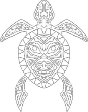 Kaplumbağa. Modelleri ve süslemeleri olan etnik kabile totemi hayvanı. Etnik desenli dekoratif deniz kaplumbağalı kabile dövmesi. Totemin sembolü olan otantik sanat eserleri. Boyama kitabı