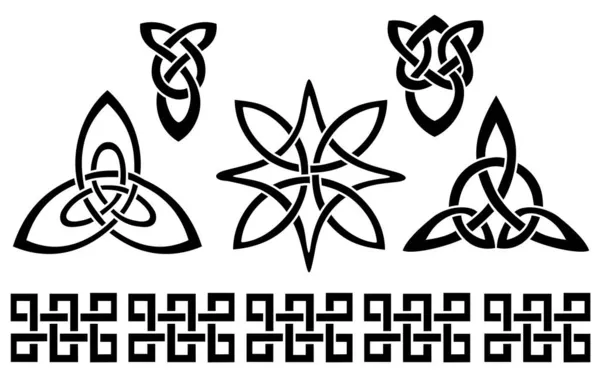 Середньовічне кельтське татуювання. Кельтські, ірландські вузли. Кельтські символи, нескінченна форма векторної ікони, нескінченний символ духовної єдності, язичницькі племінні символи ізольовані. — стоковий вектор
