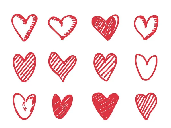 Set of hand drawn heart. Hand Drawn rough marker hearts isolated on white background. Vector isolated illustration. For your graphic design — Stock Vector