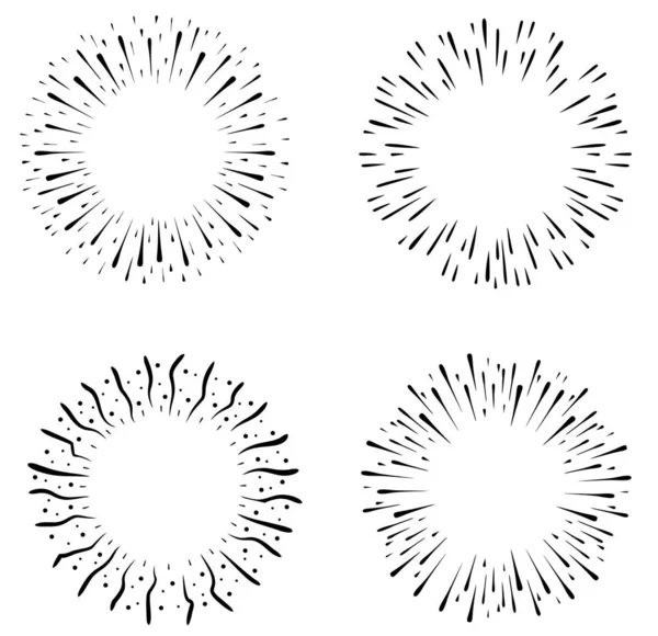 Starburst conjunto de elementos de design doodle. Imagem de molduras de explosão solar. —  Vetores de Stock