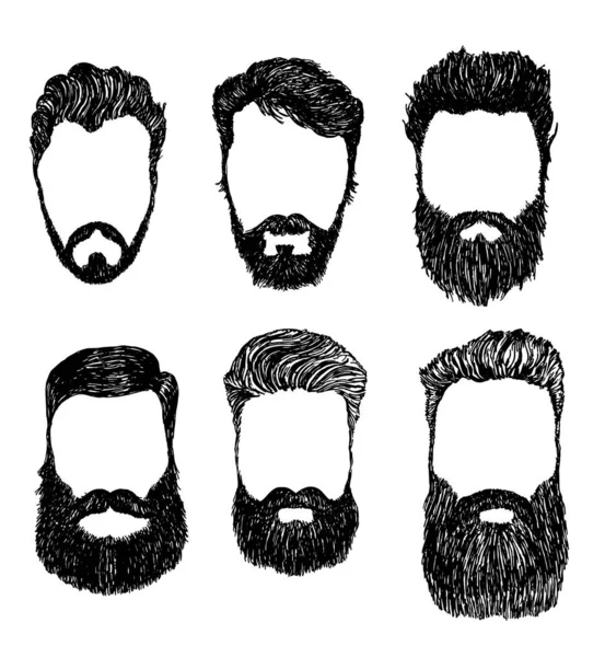 Bigode e barba Situado em um fundo branco. Estilo Hipster penteado masculino. Conjunto de ilustração de vetor de moda. — Vetor de Stock