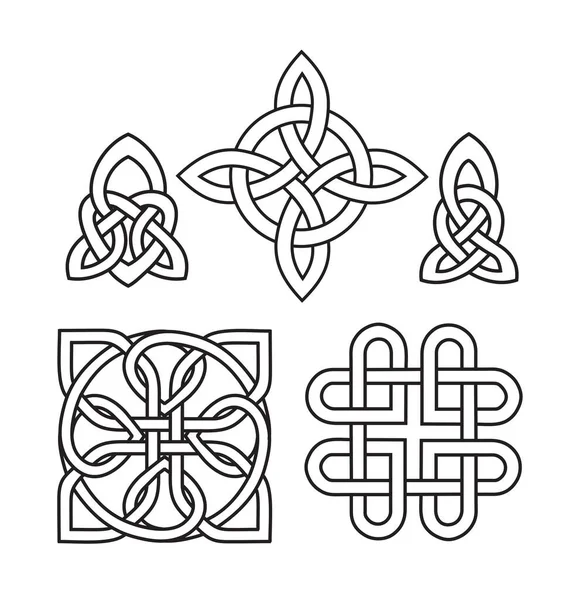 Conjunto de tatuaje de nudo celta medieval. Adorno celta, nudos irlandeses. símbolos celtas, forma de nudo sin fin icono vectorial, símbolo de unidad de espíritu infinito, círculo pagano símbolos tribales gráficos aislados — Archivo Imágenes Vectoriales
