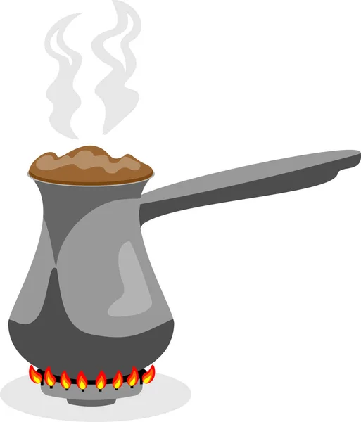 Cezve auf dem Gasbrenner isolierte Vektor farbiges Symbol. Türkischer Kaffee mit Cezve. Kaffee wird auf einem Gasherd aufgebrüht. Vektorillustrationen. — Stockvektor