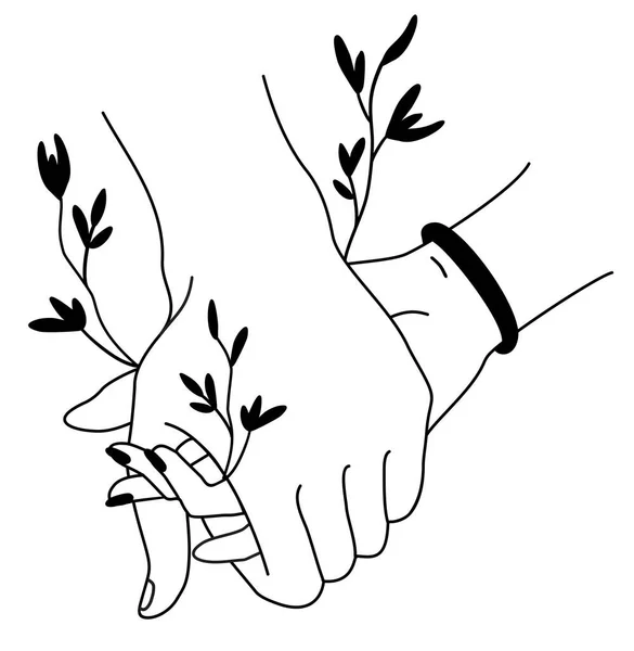 両手だ。恋人の手のひらの漫画ロマンチックなタッチ,家族の保護のシンボル,白の背景に隔離された団結と安全の愛ベクトルイラストの概念 — ストックベクタ