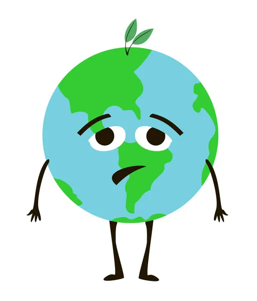 Θλιβερός πλανήτης Γη. μασκότ πλανήτη χωρίς φυτά του περιβάλλοντος κραυγή και χρειάζονται βοήθεια. Εικονογράφηση διανυσμάτων προβλήματα του περιβάλλοντος που απομονώνονται σε λευκό — Διανυσματικό Αρχείο