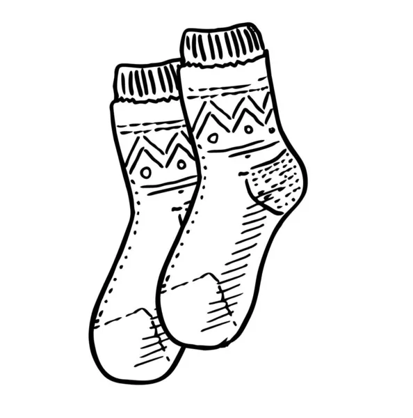 Negro grabado calcetines de punto dibujo. Prenda para la tinta de pie bocetos dibujados a mano, elementos de diseño separados, dibujo a mano, ilustración vectorial — Archivo Imágenes Vectoriales
