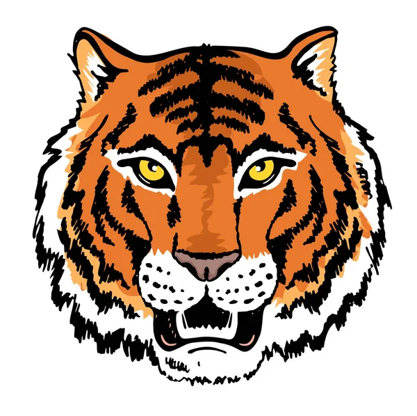 Ilustración de cabeza de tigre. Esbozo de cara de tigre. Adecuado como un tatuaje, mascota del equipo, zoológico o símbolo del centro de conservación de animales — Vector de stock