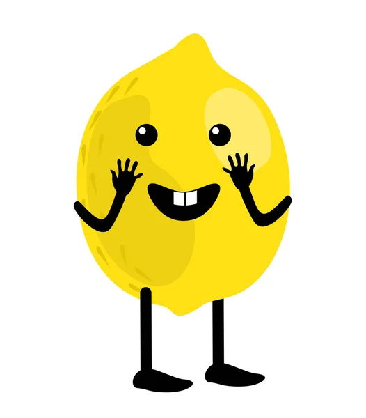 Karikatur von niedlichen Zitronencharakter-Design, Zitronen-Symbol Illustration Vorlage Vektor. Fröhliche Zitronenfrucht mit niedlichem Kawaii-Gesicht, lustigem Gemüsecharakter — Stockvektor