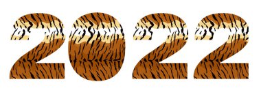 Çizgili siyah ve turuncu sayılar pankartı 2022. Mutlu Çin Yeni Yılı 2022 kaplan. Çizgili 2022. Yeni yıl kutlaması kartı. Vektör illüstrasyonu beyaz arkaplanda izole edildi.