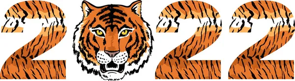 Año Nuevo del Tigre 2022. Dibujo a mano alzada de un tigre. Dibujo de silueta de cabeza de tigre. Tarjeta de felicitación, póster, ilustración para imprimir en camisetas, textiles y souvenirs. — Vector de stock
