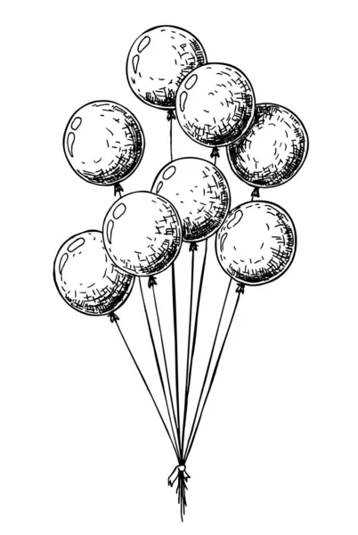 Balões. Bolas infláveis em uma corda. Balões infláveis para parabéns, férias. Um presente romântico. Esboço — Vetor de Stock