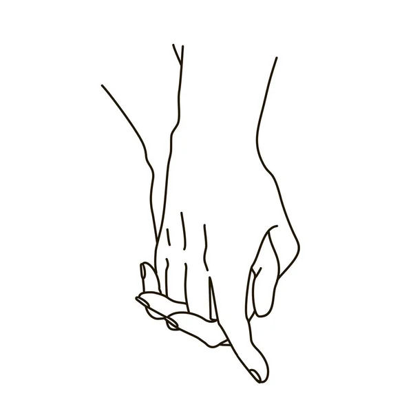 남녀가 서로 손을 잡고 있는 것은 함께 어울리는 것 과애정 을의 미합니다. 간단 한 그림에 실루엣으로 그린 그림입니다. 선형 그림. 발렌타인데이 축하 해. 엽서, 포스터 — 스톡 벡터