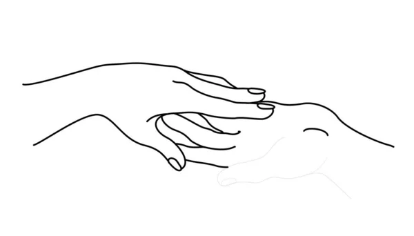 Duas mãos. Toque romântico de palmas de amantes, símbolo de proteção familiar, conceito de ilustração de vetor de amor de união e segurança isolado em fundo branco. De mãos dadas. Amar um ao outro. — Vetor de Stock