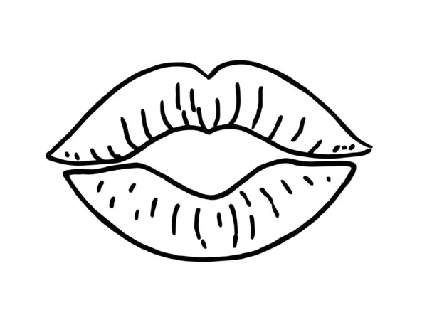 Sexy paffuto labbra bacio isolato linea art. Icona linea labbra in stile trendy isolata su sfondo bianco. Bocca simbolo per il vostro sito web design, logo, app, interfaccia utente. Illustrazione vettoriale, illustrazione disegnata a mano — Vettoriale Stock
