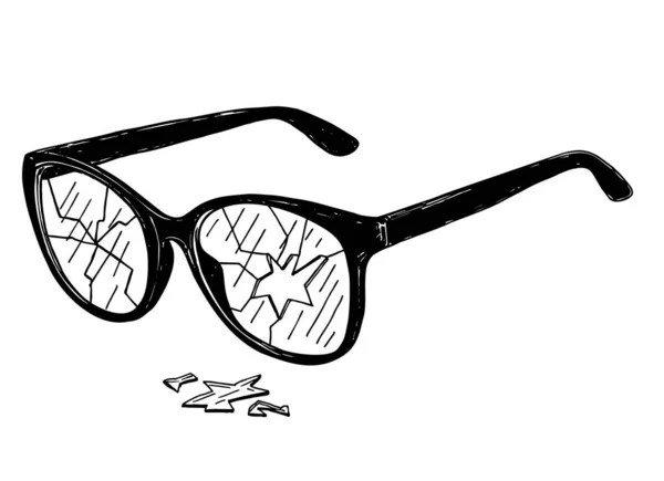 Gafas con gafas rotas, bosquejo gráfico icono. Vidrio roto. — Vector de stock