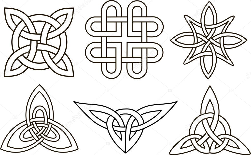 Medieval Celtic knot tattoo set. Celtic, Irish knots ornament. Celtic symbols, endless knot shape vector icon