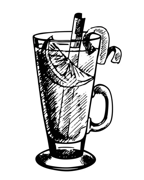 Gorący koktajl. Gorący zimowy drink. Świąteczne jedzenie. Ilustracja szkicu wektora. — Wektor stockowy
