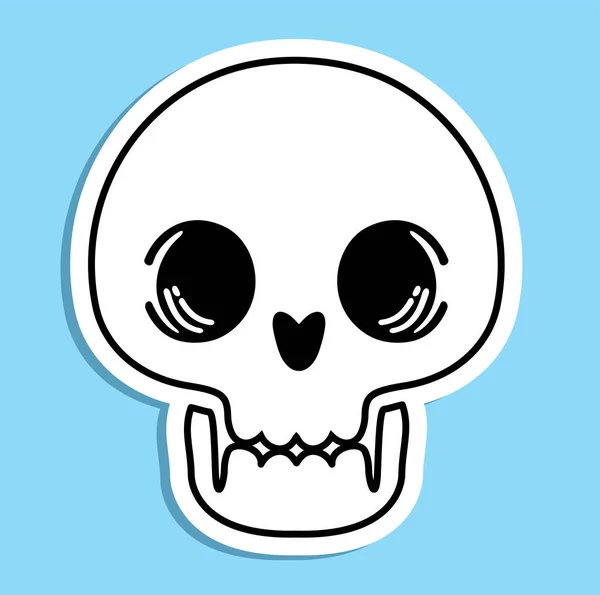 Crâne mignon. Sticker crâne humain. La tête du mort. Drôle de dessin animé plat illustration — Image vectorielle