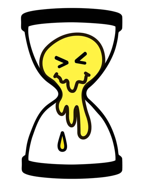 Sonrisa fundida y reloj de arena. Reloj de arena creativo. Streetwear Design uso comercial de color negro y amarillo. Personaje de dibujos animados de moda vectorial. — Archivo Imágenes Vectoriales