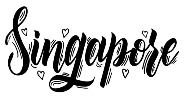 Singapore. Capital city typography lettering design. Hand drawn brush calligraphy, text for greeting card, t-shirt, post card, poster. Hand written city name. Hand lettering calligraphy. Vector — Stockvektor