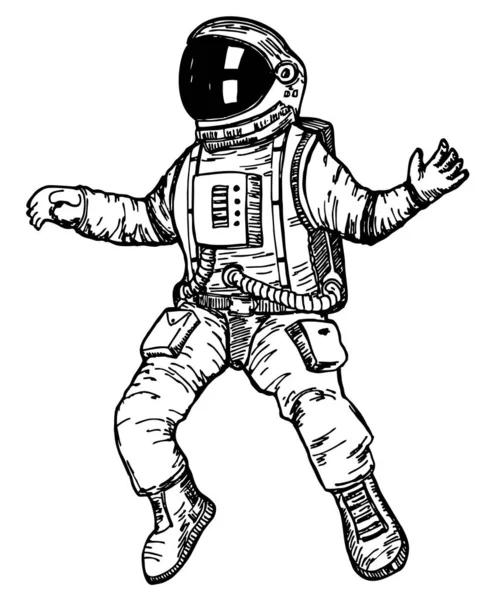 Astronauta, ilustracja wektora. Astronauta w skafandrze kosmicznym w kosmosie. Ręcznie rysowane szkic projekt ilustracja. — Wektor stockowy