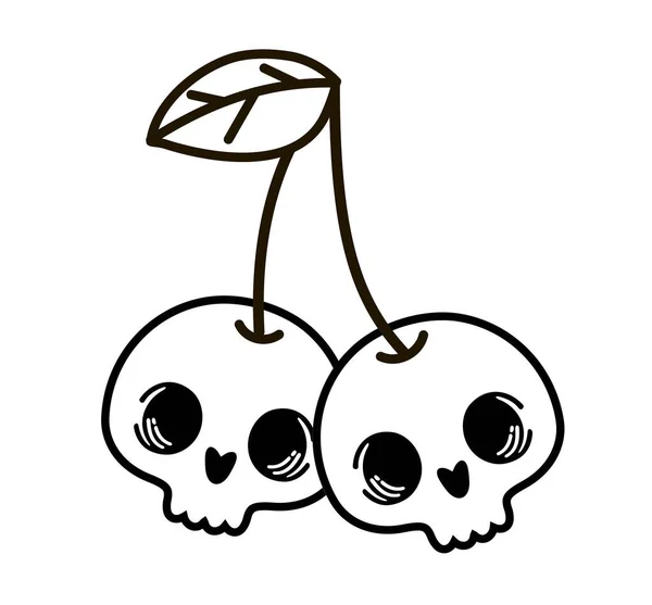 Sweet cherry skull. Sketch of a tattoo. Halloween flat design. Cartoon vector illustration — Vector de stock