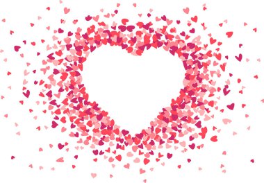 Valentine s day postcard, a big heart made of a lot of little hearts. Cute Frame Illustration, blank template isolated on white background. Vector illustration