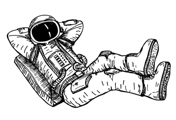 Astronaute dessiné à la main avec du verre noir sur le casque isolé sur fond blanc. Esquisse Illustration design. — Image vectorielle